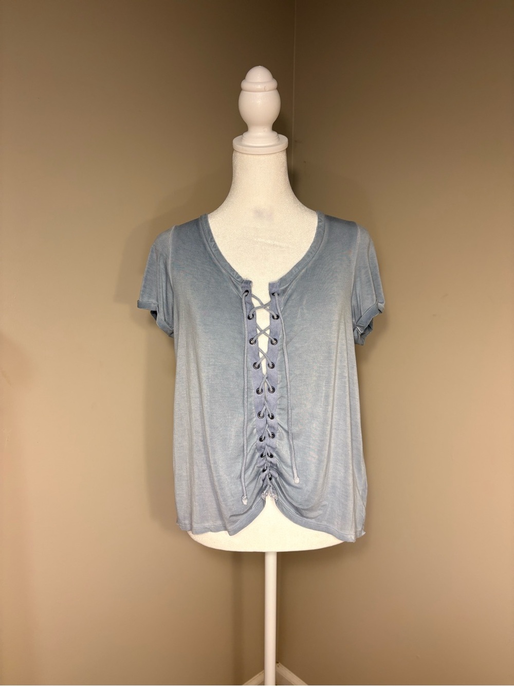 American Eagle Light Blue Lace Up Top Size Medium Soft & Sexy Indie Sleeze Boho